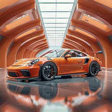 Lade das Bild in den Galerie-Viewer, Leinwandbild Sportwagen in futuristischem orangefarbenen Halle Quadrat
