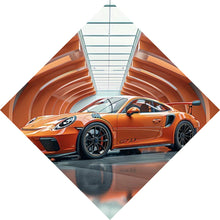 Lade das Bild in den Galerie-Viewer, Leinwandbild Sportwagen in futuristischem orangefarbenen Halle Raute