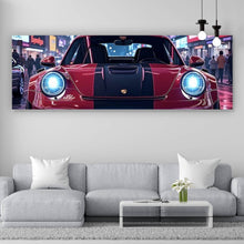 Lade das Bild in den Galerie-Viewer, Spannrahmenbild Sportwagen in leuchtender Nachtkulisse Panorama