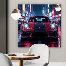Lade das Bild in den Galerie-Viewer, Poster Sportwagen in leuchtender Nachtkulisse Quadrat