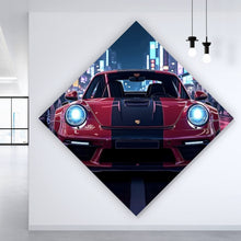 Lade das Bild in den Galerie-Viewer, Acrylglasbild Sportwagen in leuchtender Nachtkulisse Raute