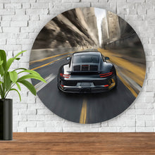 Lade das Bild in den Galerie-Viewer, Aluminiumbild gebürstet Sportwagen in voller Fahrt Modern Art Kreis