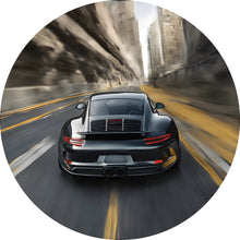 Lade das Bild in den Galerie-Viewer, Aluminiumbild gebürstet Sportwagen in voller Fahrt Modern Art Kreis