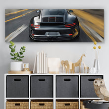Lade das Bild in den Galerie-Viewer, Aluminiumbild gebürstet Sportwagen in voller Fahrt Modern Art Panorama