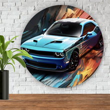 Lade das Bild in den Galerie-Viewer, Aluminiumbild gebürstet Sportwagen mit abstrakten Hintergrund Kreis