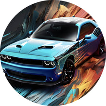 Lade das Bild in den Galerie-Viewer, Aluminiumbild gebürstet Sportwagen mit abstrakten Hintergrund Kreis