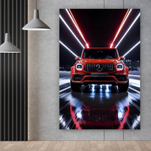 Lade das Bild in den Galerie-Viewer, Leinwandbild Sportwagen mit futuristischen Lichteffekten bei Nacht Hochformat
