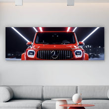 Lade das Bild in den Galerie-Viewer, Leinwandbild Sportwagen mit futuristischen Lichteffekten bei Nacht Panorama