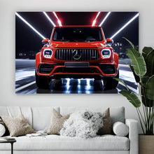 Lade das Bild in den Galerie-Viewer, Leinwandbild Sportwagen mit futuristischen Lichteffekten bei Nacht Querformat