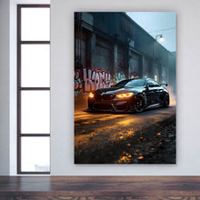 Lade das Bild in den Galerie-Viewer, Leinwandbild Sportwagen vor Graffiti Wand Hochformat