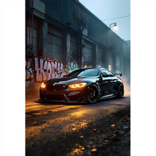 Lade das Bild in den Galerie-Viewer, Spannrahmenbild Sportwagen vor Graffiti Wand Hochformat