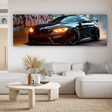 Lade das Bild in den Galerie-Viewer, Leinwandbild Sportwagen vor Graffiti Wand Panorama