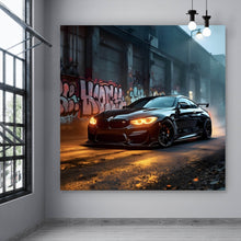 Lade das Bild in den Galerie-Viewer, Leinwandbild Sportwagen vor Graffiti Wand Quadrat