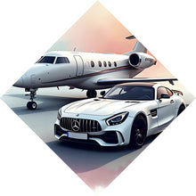 Lade das Bild in den Galerie-Viewer, Poster Stilvolle Darstellung eines Privatjets und eines Luxusautos Raute
