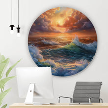 Lade das Bild in den Galerie-Viewer, Aluminiumbild gebürstet Stimmungsvolle Meerlandschaft bei Sturm Kreis