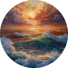 Lade das Bild in den Galerie-Viewer, Aluminiumbild gebürstet Stimmungsvolle Meerlandschaft bei Sturm Kreis