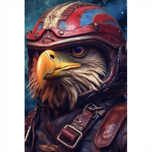 Lade das Bild in den Galerie-Viewer, Aluminiumbild gebürstet Stolzer Adler in Lederjacke und Helm Hochformat
