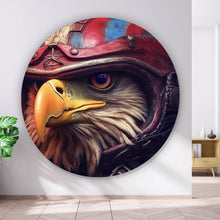 Lade das Bild in den Galerie-Viewer, Aluminiumbild Stolzer Adler in Lederjacke und Helm Kreis