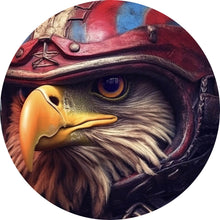 Lade das Bild in den Galerie-Viewer, Aluminiumbild gebürstet Stolzer Adler in Lederjacke und Helm Kreis