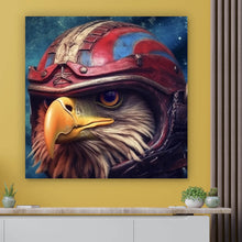Lade das Bild in den Galerie-Viewer, Aluminiumbild gebürstet Stolzer Adler in Lederjacke und Helm Quadrat