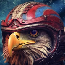 Lade das Bild in den Galerie-Viewer, Aluminiumbild gebürstet Stolzer Adler in Lederjacke und Helm Quadrat