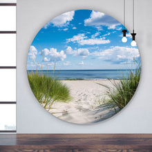 Lade das Bild in den Galerie-Viewer, Aluminiumbild gebürstet Strand mit beruhigendem Meerblick Kreis