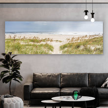 Lade das Bild in den Galerie-Viewer, Acrylglasbild Strandweg zwischen Dünen unter wolkigem Himmel Panorama