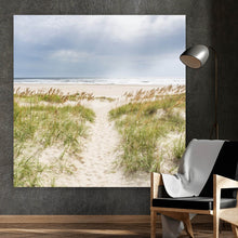 Lade das Bild in den Galerie-Viewer, Poster Strandweg zwischen Dünen unter wolkigem Himmel Quadrat