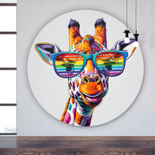 Lade das Bild in den Galerie-Viewer, Aluminiumbild Stylische Giraffe mit moderner Sonnenbrille Kreis