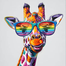 Lade das Bild in den Galerie-Viewer, Aluminiumbild gebürstet Stylische Giraffe mit moderner Sonnenbrille Quadrat