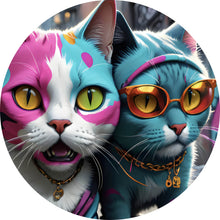 Lade das Bild in den Galerie-Viewer, Aluminiumbild gebürstet Stylische Katzen Digital Art Kreis