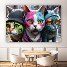 Lade das Bild in den Galerie-Viewer, Aluminiumbild gebürstet Stylische Katzen Digital Art Querformat