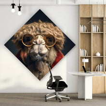 Lade das Bild in den Galerie-Viewer, Spannrahmenbild Stylisches Kamel mit Brille und rotem Mantel Raute