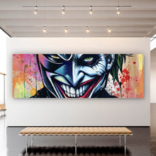 Lade das Bild in den Galerie-Viewer, Aluminiumbild gebürstet Superheld und Joker in lebendigen Farben vereint Panorama