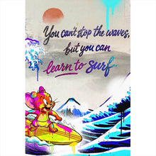 Lade das Bild in den Galerie-Viewer, Leinwandbild Surfer Cartoon mit Motivationsspruch Hochformat