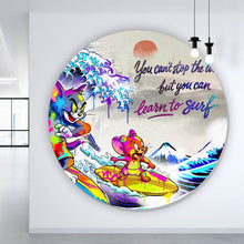Lade das Bild in den Galerie-Viewer, Aluminiumbild Surfer Cartoon mit Motivationsspruch Kreis