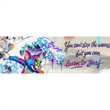 Lade das Bild in den Galerie-Viewer, Leinwandbild Surfer Cartoon mit Motivationsspruch Panorama