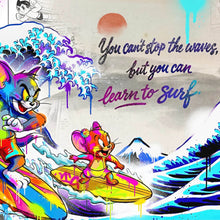 Lade das Bild in den Galerie-Viewer, Leinwandbild Surfer Cartoon mit Motivationsspruch Quadrat