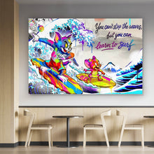 Lade das Bild in den Galerie-Viewer, Spannrahmenbild Surfer Cartoon mit Motivationsspruch Querformat