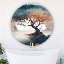 Lade das Bild in den Galerie-Viewer, Aluminiumbild gebürstet Surrealer Baum im Nebel Kreis