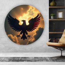 Lade das Bild in den Galerie-Viewer, Aluminiumbild gebürstet Symbolischer Adler in der Abenddämmerung Kreis