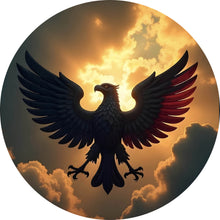 Lade das Bild in den Galerie-Viewer, Aluminiumbild Symbolischer Adler in der Abenddämmerung Kreis