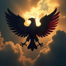 Lade das Bild in den Galerie-Viewer, Aluminiumbild gebürstet Symbolischer Adler in der Abenddämmerung Quadrat