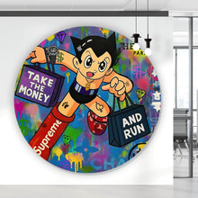 Lade das Bild in den Galerie-Viewer, Aluminiumbild gebürstet Take the Money and Run Kreis