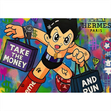 Lade das Bild in den Galerie-Viewer, Aluminiumbild gebürstet Take the Money and Run Querformat