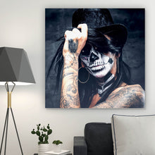 Lade das Bild in den Galerie-Viewer, Aluminiumbild gebürstet Tattoo La Catrina No.4 Quadrat