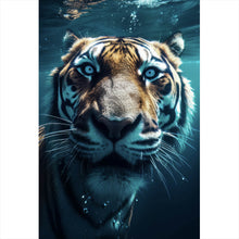 Lade das Bild in den Galerie-Viewer, Aluminiumbild Tauchender Tiger Digital Art Hochformat