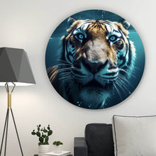 Lade das Bild in den Galerie-Viewer, Aluminiumbild gebürstet Tauchender Tiger Digital Art Kreis