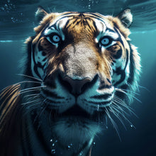 Lade das Bild in den Galerie-Viewer, Leinwandbild Tauchender Tiger Digital Art Quadrat