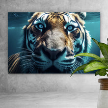 Lade das Bild in den Galerie-Viewer, Aluminiumbild gebürstet Tauchender Tiger Digital Art Querformat